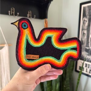 VTG 70s Yarn Art Bird Boho Wall Decor Isla Negra Chile Travel Souvenir
